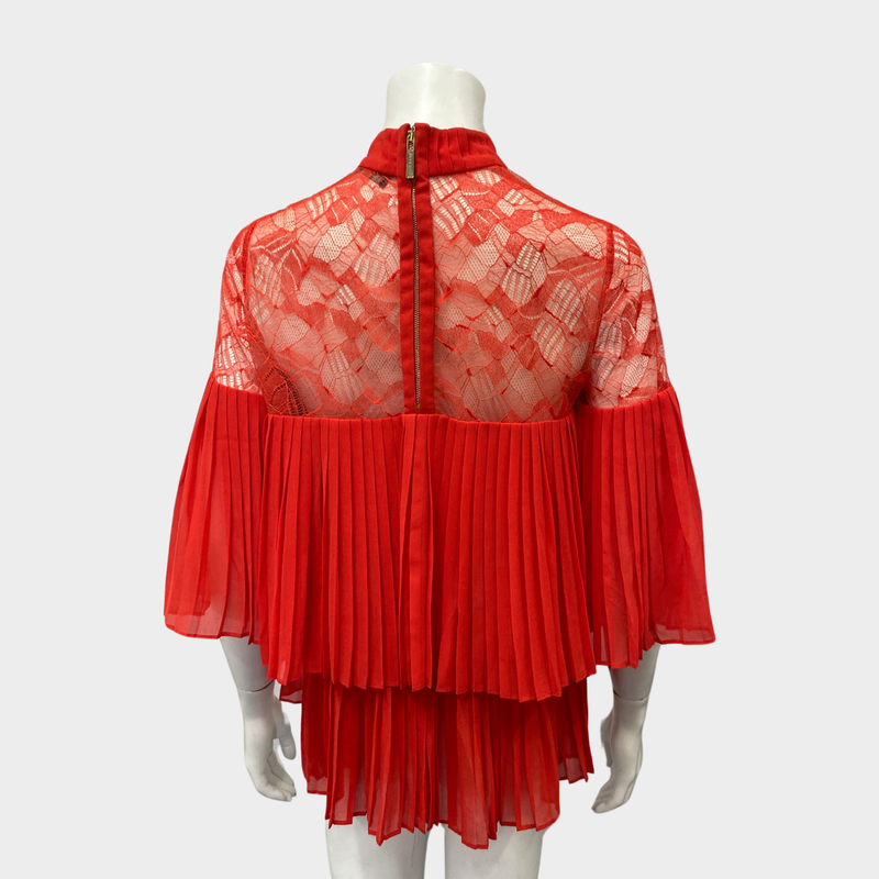 Elie Saab women's red pleated lace cape blouse