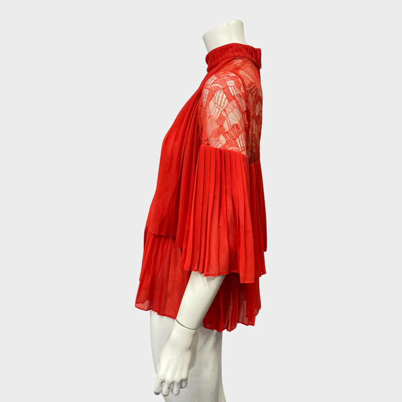 Elie Saab women's red pleated lace cape blouse