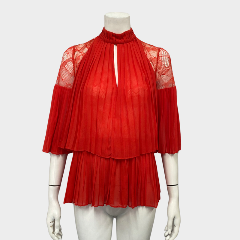 Elie Saab women's red pleated lace cape blouse