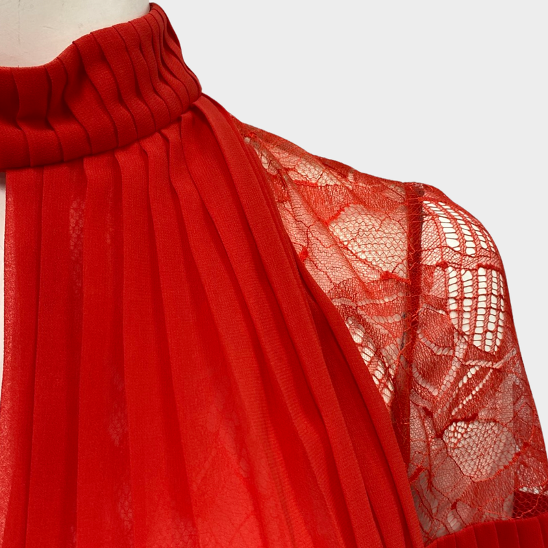 Elie Saab women's red pleated lace cape blouse