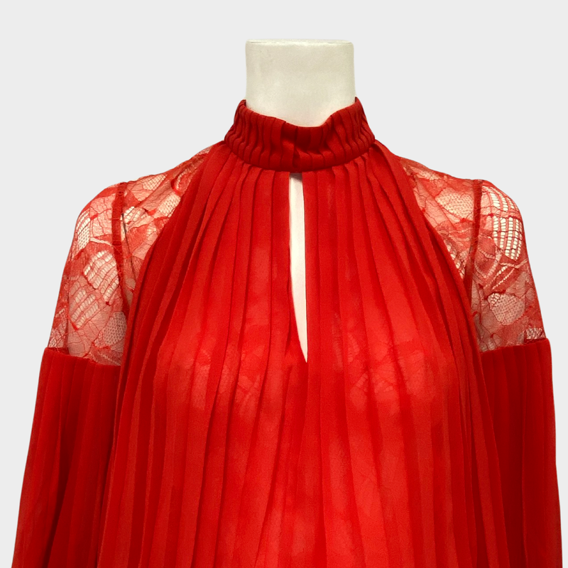 Elie Saab women's red pleated lace cape blouse