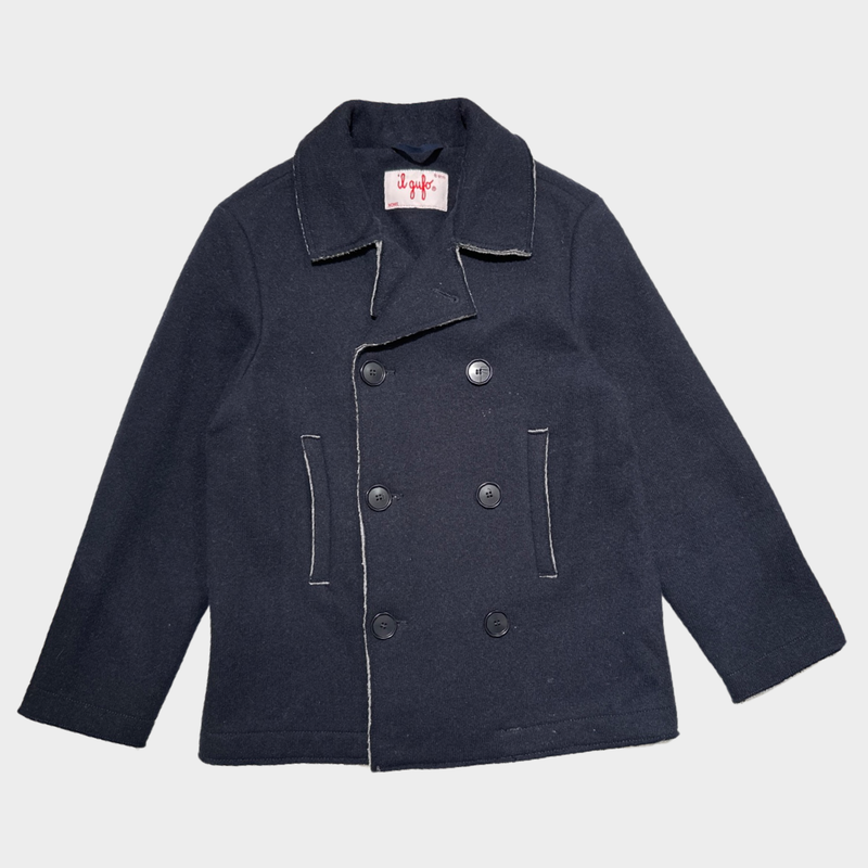 Il Gufo boy's navy wool and polyester double-breasted coat