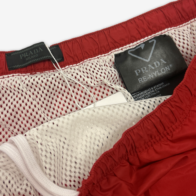 Prada men's red re-nylon swim trunks