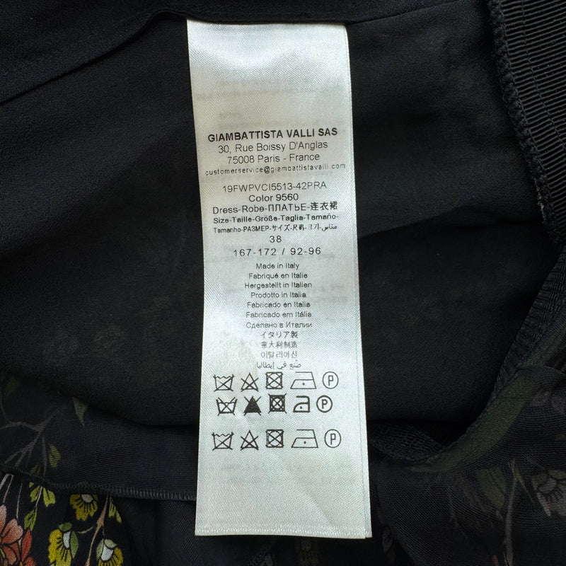 Giambattista Valli Black Floral Print Asymmetrical Silk Dress