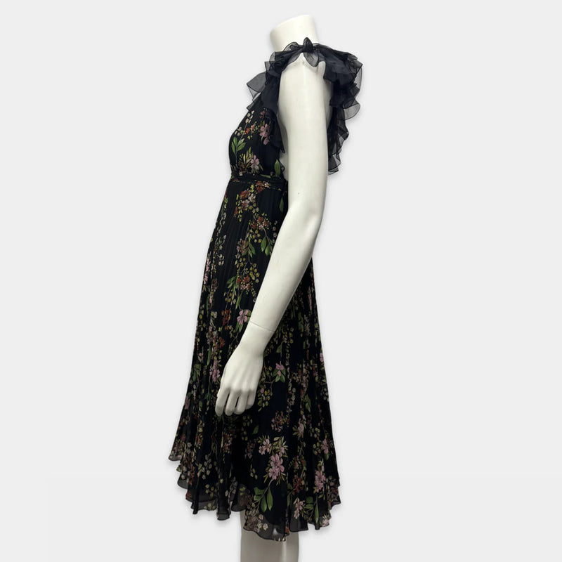 Giambattista Valli Black Floral Print Asymmetrical Silk Dress