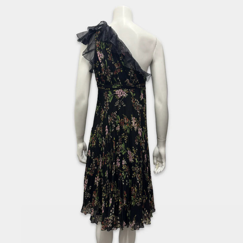 Giambattista Valli Black Floral Print Asymmetrical Silk Dress