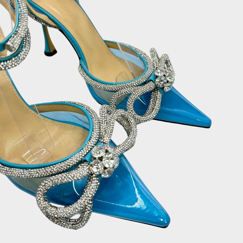 Mach&Mach blue clear crystal embellished lace up heeled pumps