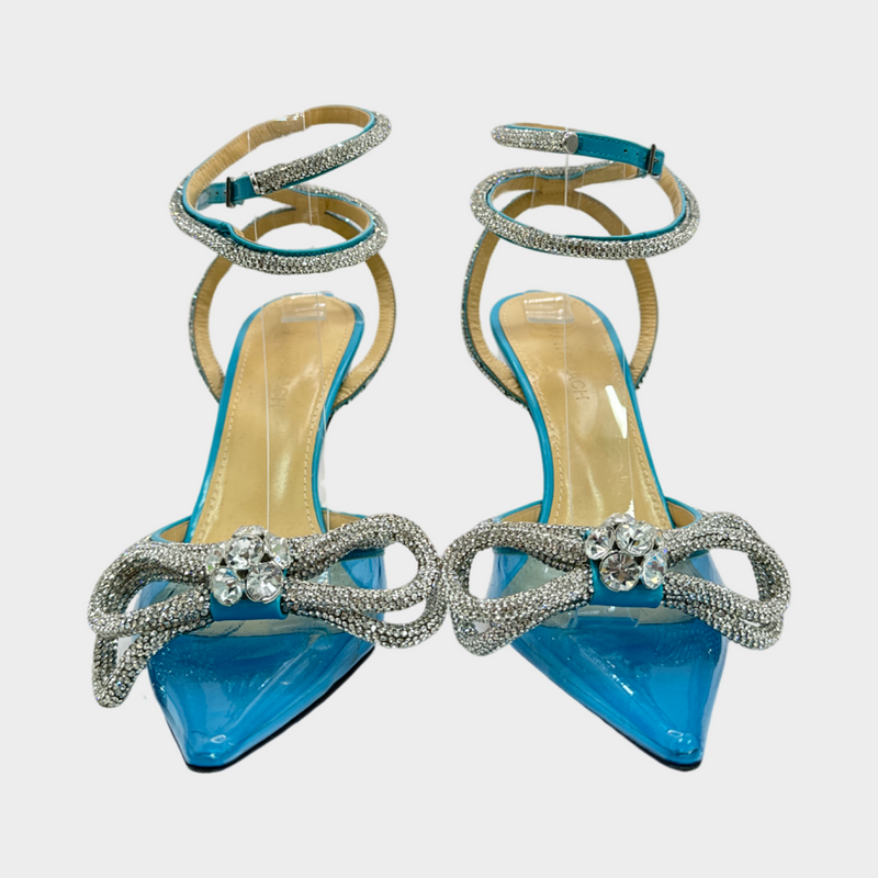 Mach&Mach blue clear crystal embellished lace up heeled pumps