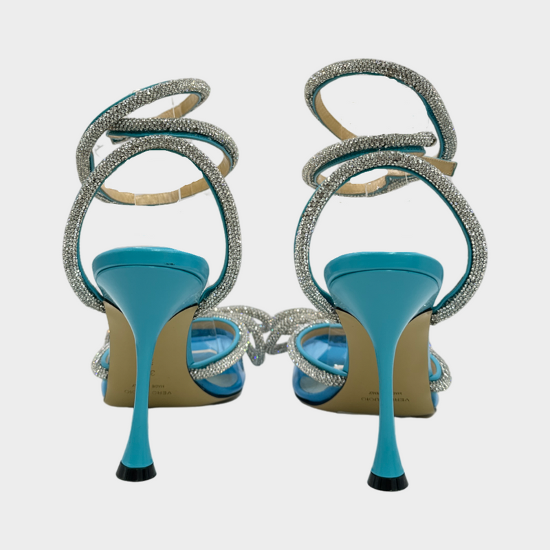 Mach&Mach blue clear crystal embellished lace up heeled pumps
