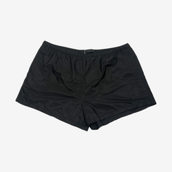 Prada men's black swimming trunks with triangle logo detail