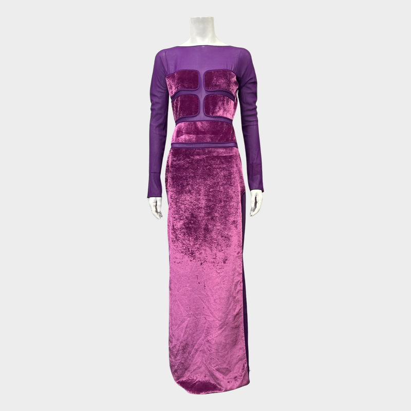 Tom Ford purple panelled maxi viscose and silk dress