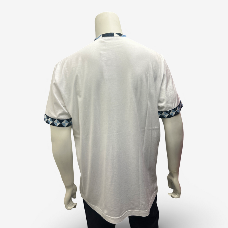 Dolce&Gabbana men's white cotton t-shirt with blue geometric accents