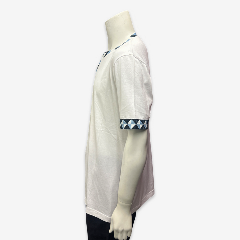 Dolce&Gabbana men's white cotton t-shirt with blue geometric accents