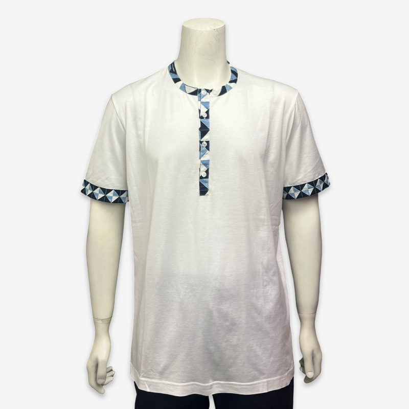 Dolce&Gabbana men's white cotton t-shirt with blue geometric accents