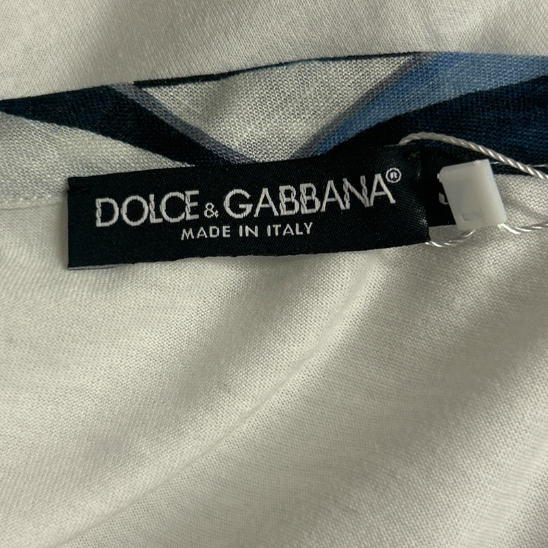 Dolce&Gabbana men's white cotton t-shirt with blue geometric accents
