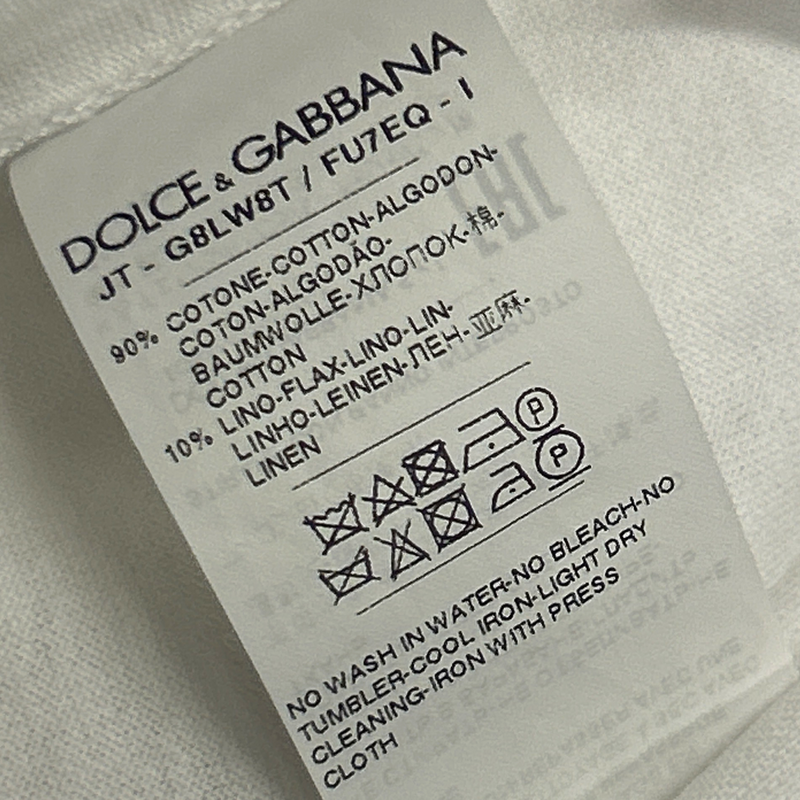 Dolce&Gabbana men's white cotton t-shirt with blue geometric accents