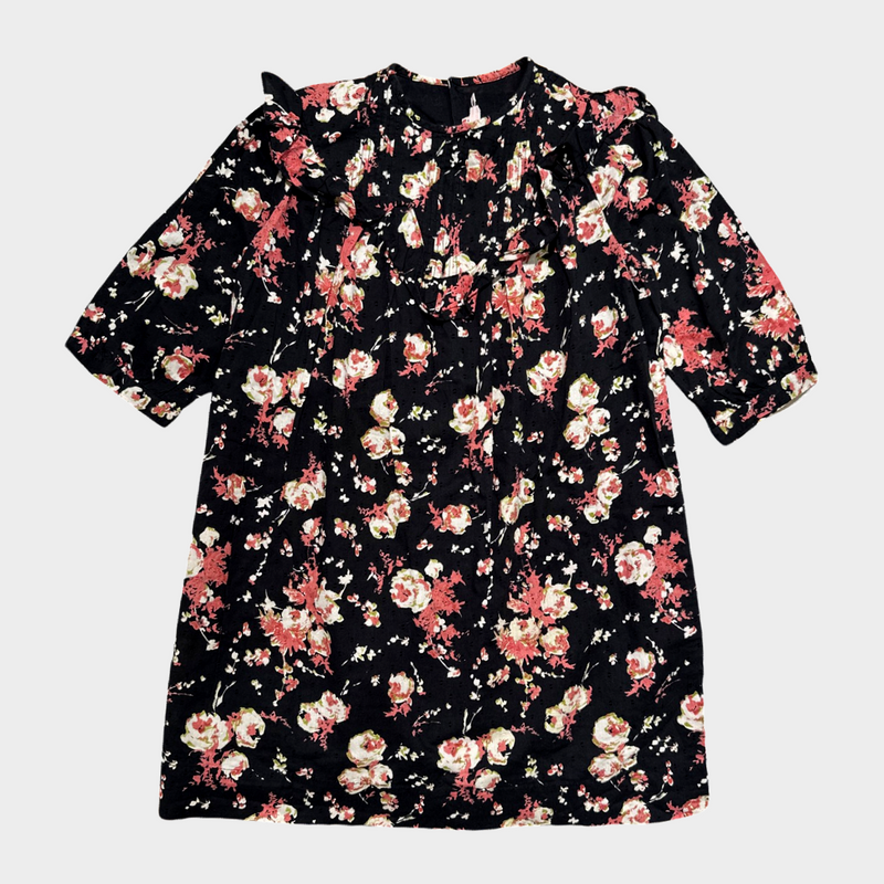 Bonpoint girl's black and pink flower print cotton dress