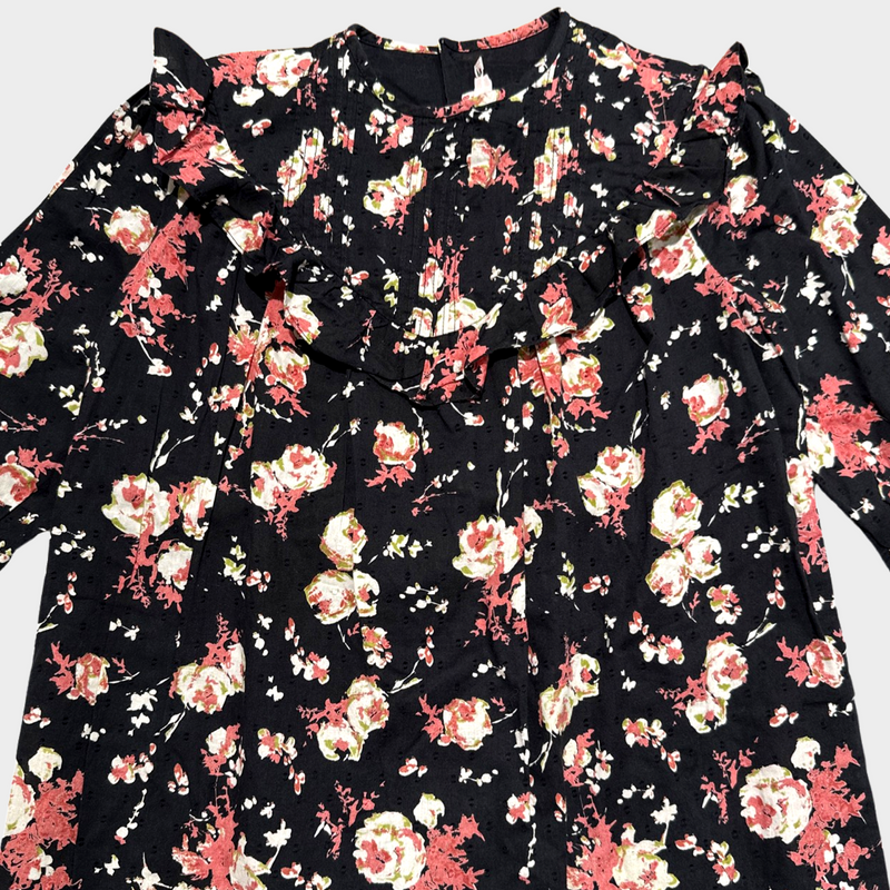 Bonpoint girl's black and pink flower print cotton dress