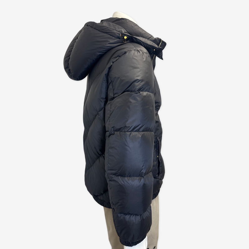 Versace men's black puffer jacket with gold zips