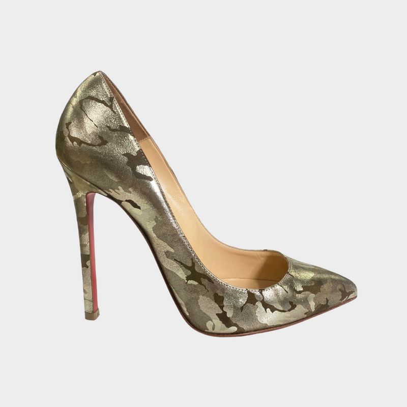 Christian Louboutin bronze and gold print pumps
