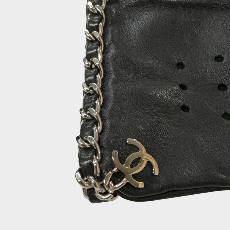 Chanel women's black lambskin leather gloves