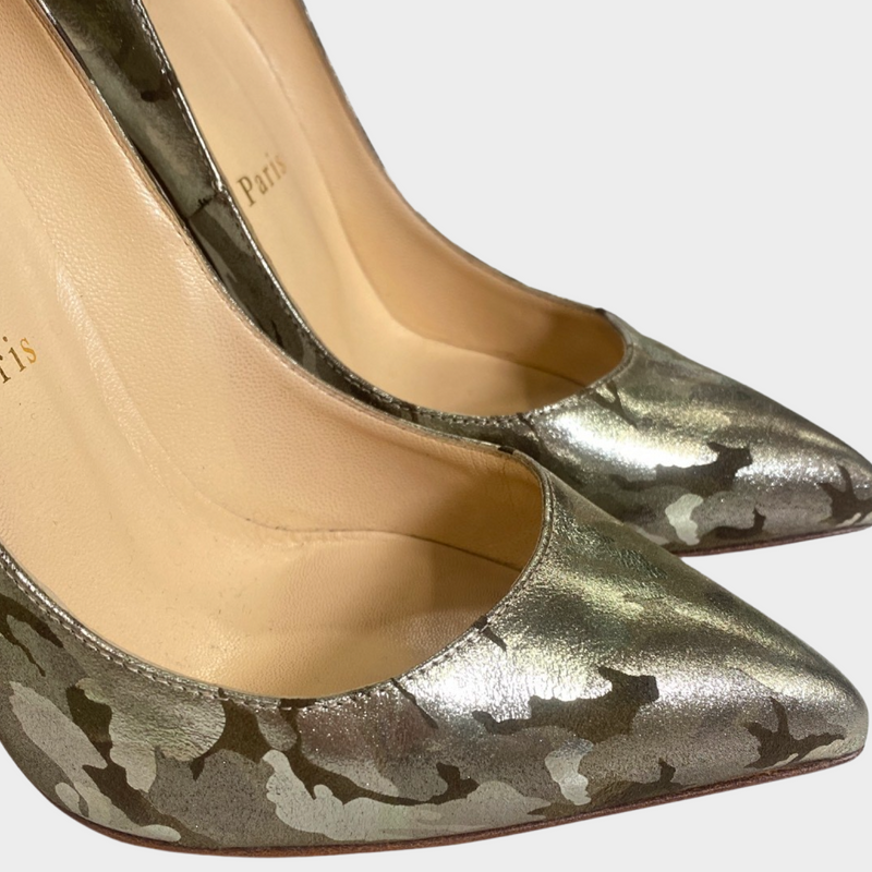 Christian Louboutin bronze and gold print pumps