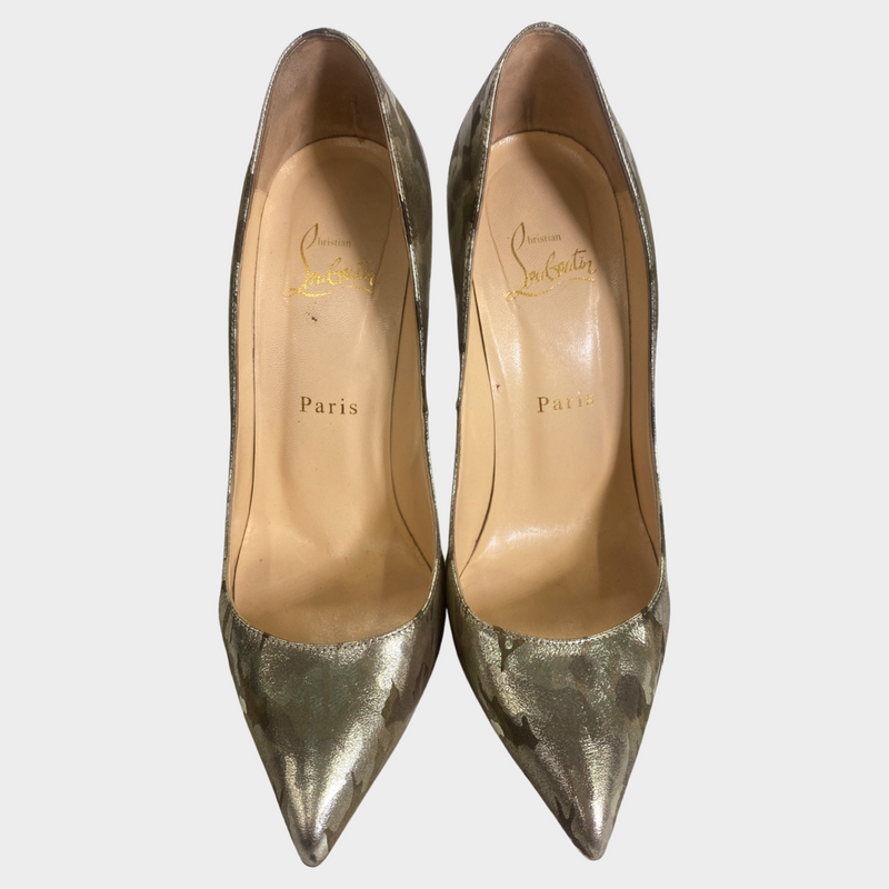 Christian Louboutin bronze and gold print pumps