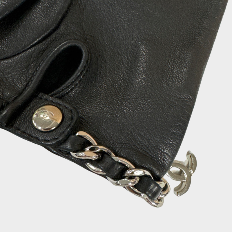 Chanel women's black lambskin leather gloves