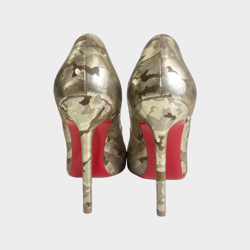 Christian Louboutin bronze and gold print pumps
