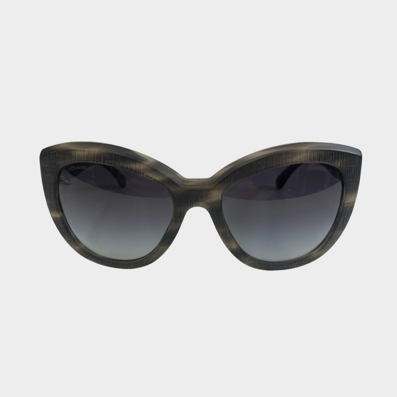 Chanel CC women's grey and beige structured sunglasses