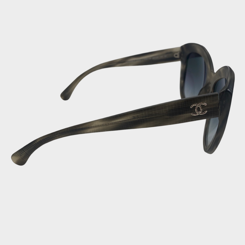 Chanel CC women's grey and beige structured sunglasses
