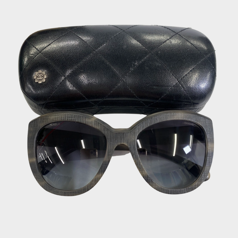 Chanel CC women's grey and beige structured sunglasses