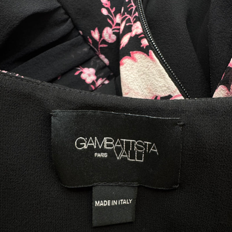 Giambattista Valli Black Silk Long Sleeve Dress With Pink Floral Design