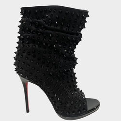 CHRISTIAN LOUBOUTIN black open toe suede boots with studs
