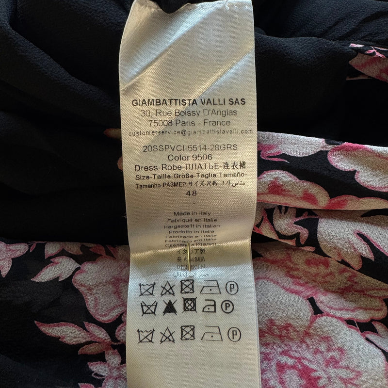 Giambattista Valli Black Silk Long Sleeve Dress With Pink Floral Design