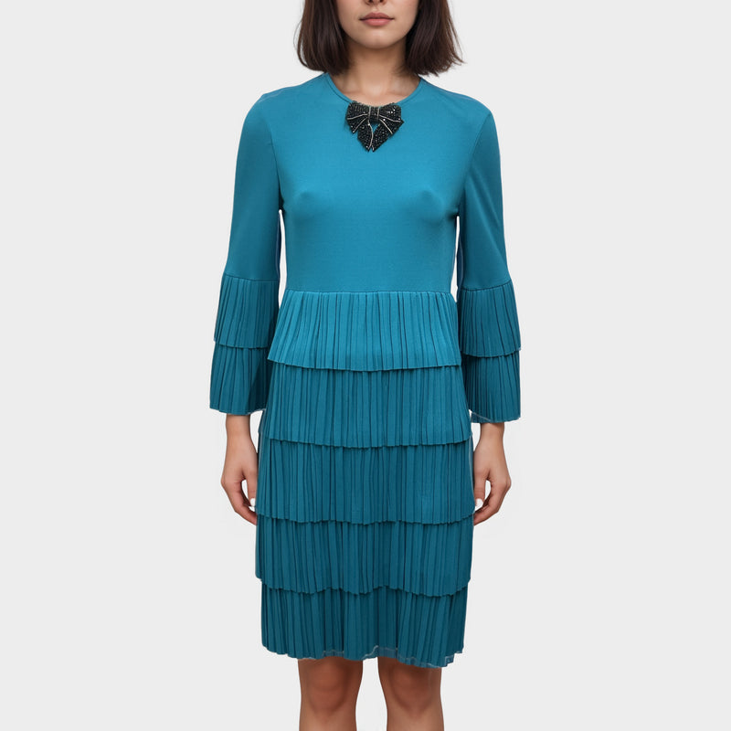 Gucci Blue Silk Blend Dress With Sequin Bow Detail