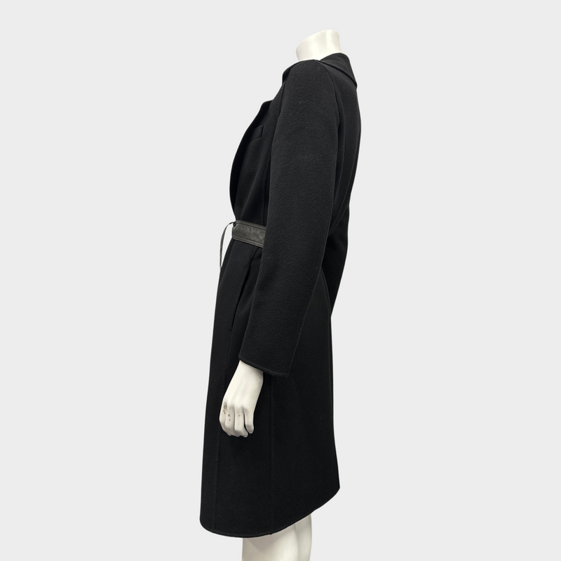 Saint Laurent women's black wool coat with leather belt