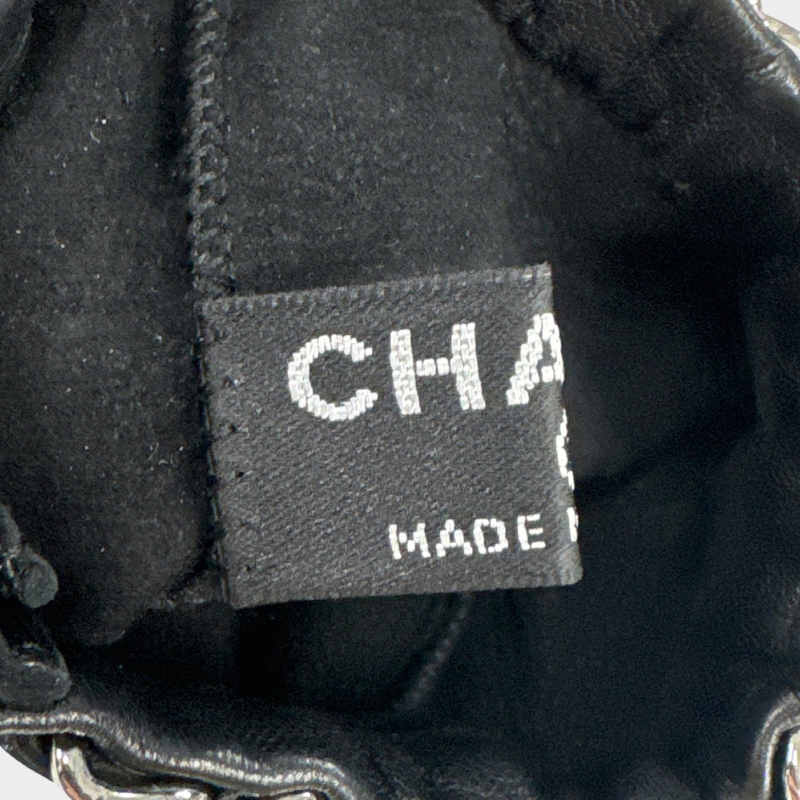 Chanel women's black lambskin leather gloves