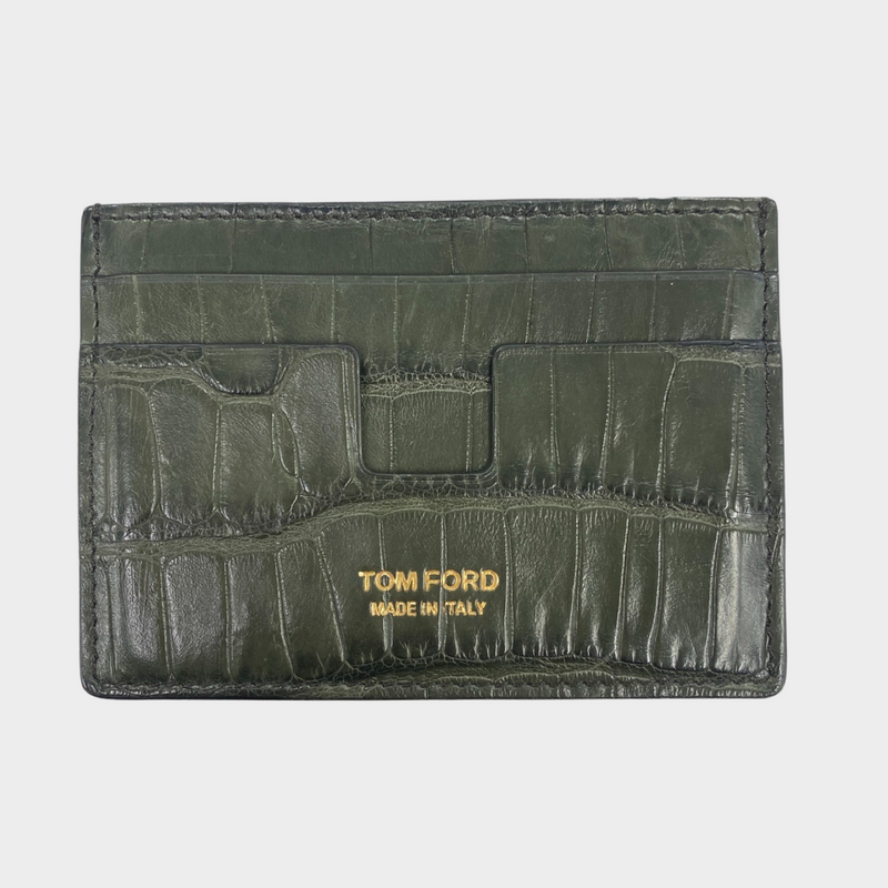 Tom Ford men's khaki moc crocodille leather cardholder