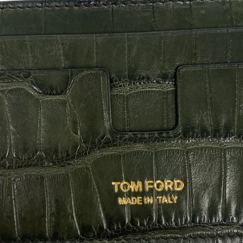 Tom Ford men's khaki moc crocodille leather cardholder