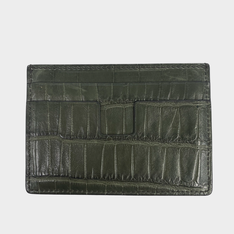 Tom Ford men's khaki moc crocodille leather cardholder