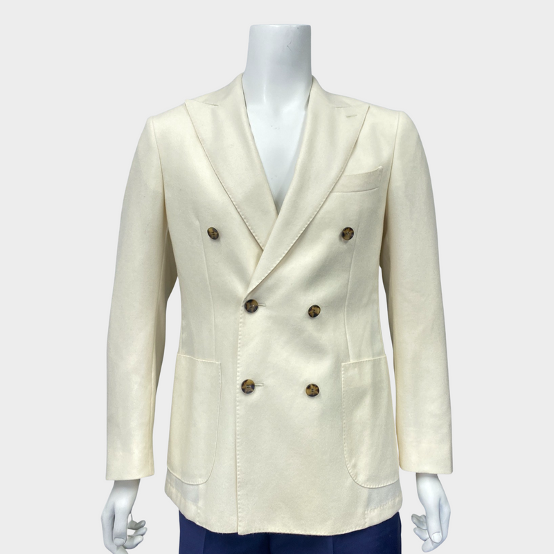 Suitsupply men's ecru wool double-breasted jacket