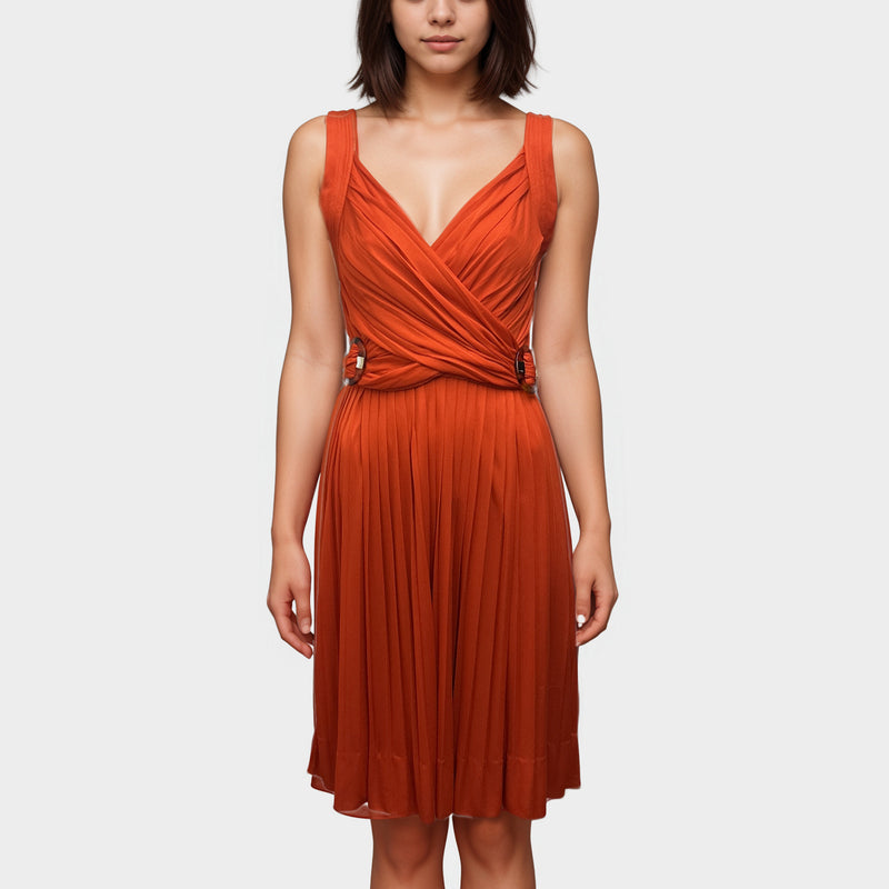 Gucci Orange Draped Dress With Tortoiseshell Buckle Details