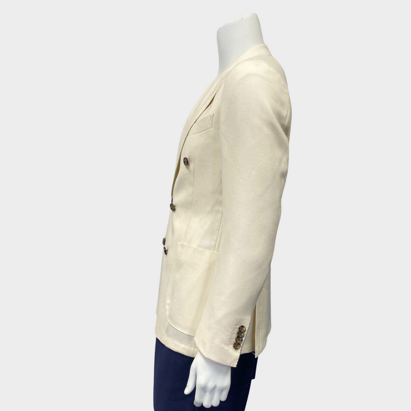 Suitsupply men's ecru wool double-breasted jacket