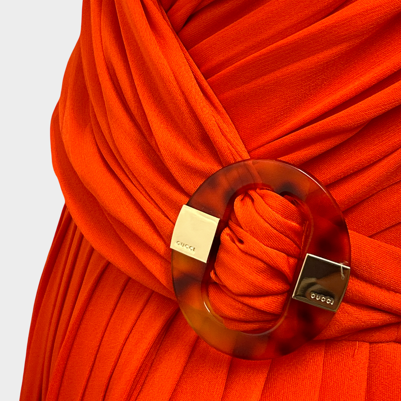 Gucci Orange Draped Dress With Tortoiseshell Buckle Details