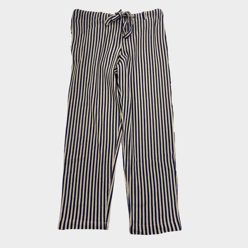 Tomorrowland men's navy and olive striped cotton trousers