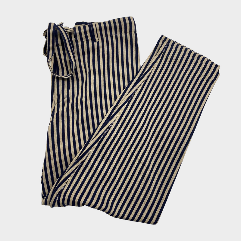 Tomorrowland men's navy and olive striped cotton trousers