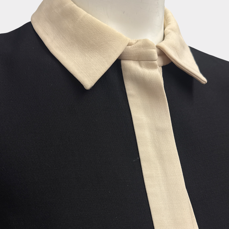 Valentino Black Wool And Silk Dress With Beige Accent