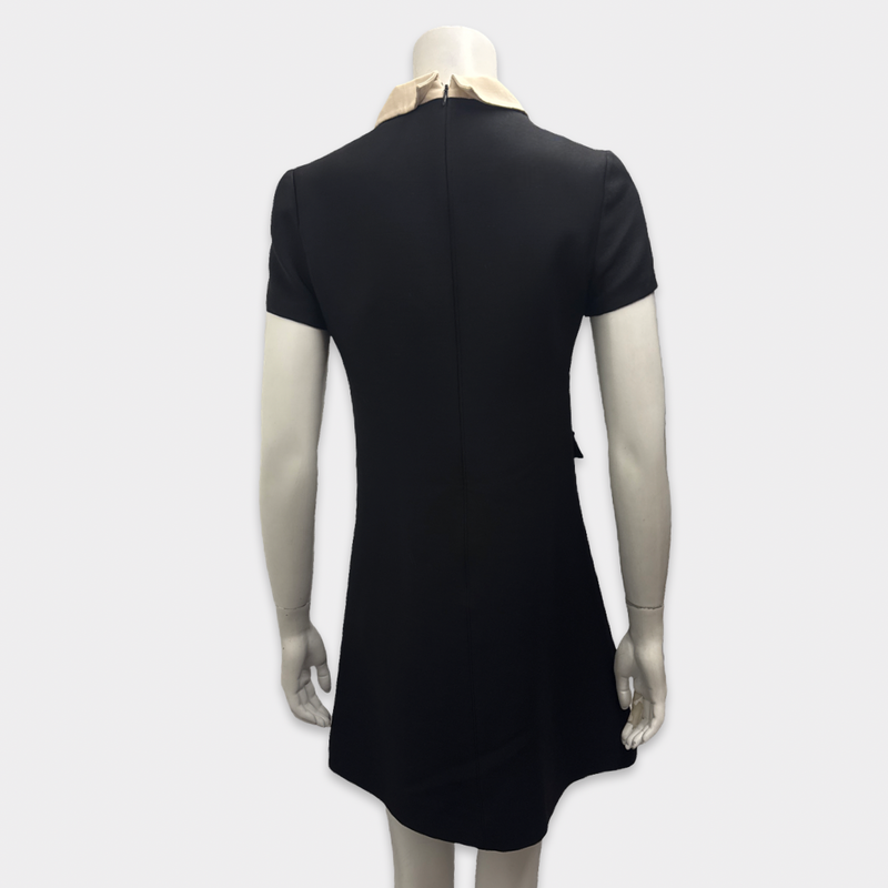 Valentino Black Wool And Silk Dress With Beige Accent