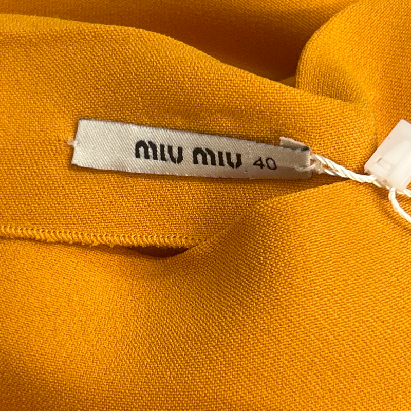 Miu Miu Yellow Long-Sleeved Dress With Shoulder Embellishments